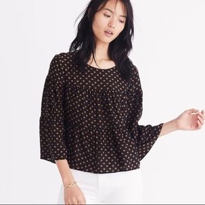 Madewell Silk Tiered Back-Button Heart Blouse